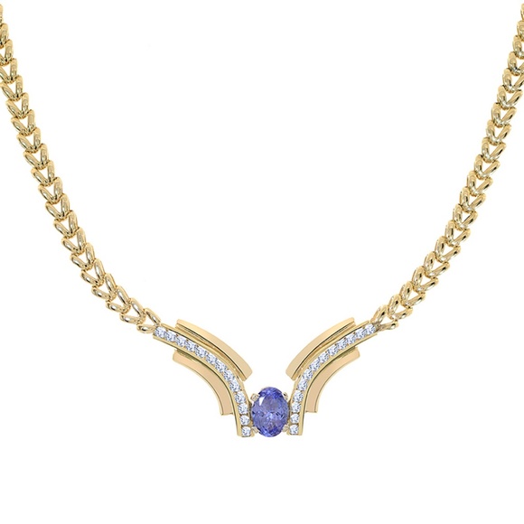 4.79 Ct. tw. Tanzanite & Diamond V Shape Necklace 14K - Picture 4 of 4